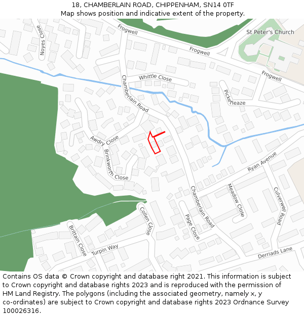18, CHAMBERLAIN ROAD, CHIPPENHAM, SN14 0TF: Location map and indicative extent of plot