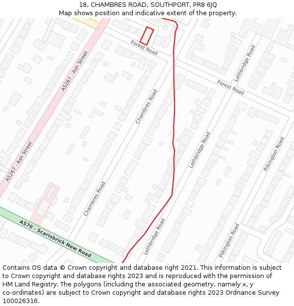 18, CHAMBRES ROAD, SOUTHPORT, PR8 6JQ: Location map and indicative extent of plot