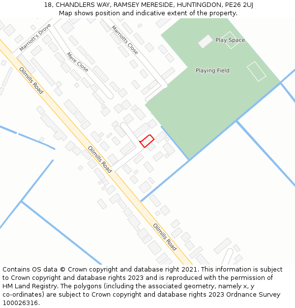 18, CHANDLERS WAY, RAMSEY MERESIDE, HUNTINGDON, PE26 2UJ: Location map and indicative extent of plot