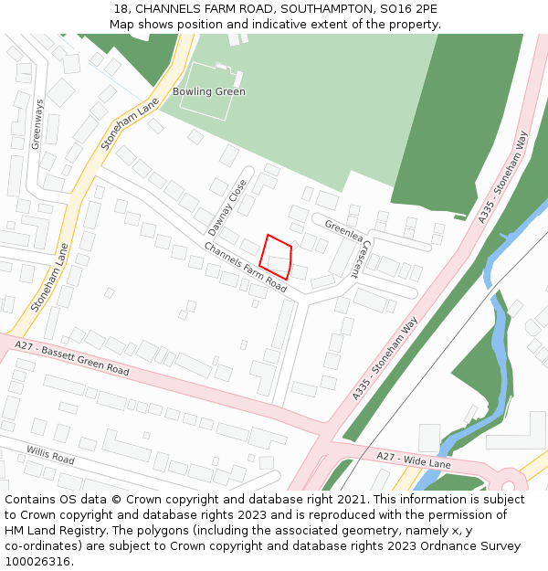 18, CHANNELS FARM ROAD, SOUTHAMPTON, SO16 2PE: Location map and indicative extent of plot