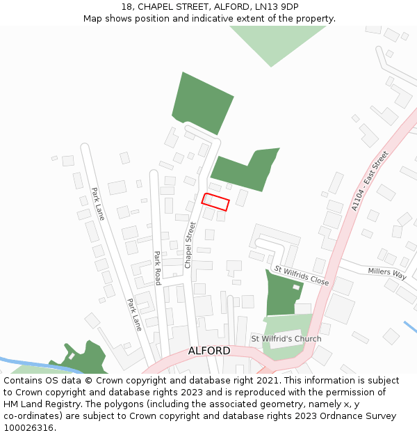 18, CHAPEL STREET, ALFORD, LN13 9DP: Location map and indicative extent of plot