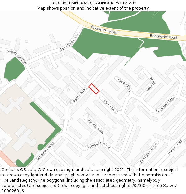 18, CHAPLAIN ROAD, CANNOCK, WS12 2UY: Location map and indicative extent of plot