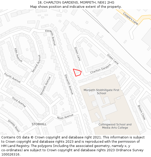 18, CHARLTON GARDENS, MORPETH, NE61 2HG: Location map and indicative extent of plot
