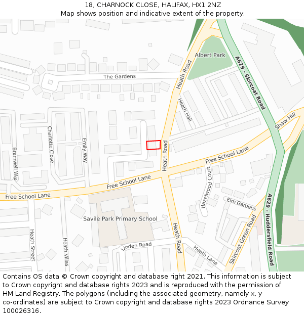 18, CHARNOCK CLOSE, HALIFAX, HX1 2NZ: Location map and indicative extent of plot