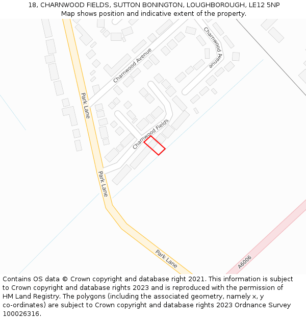 18, CHARNWOOD FIELDS, SUTTON BONINGTON, LOUGHBOROUGH, LE12 5NP: Location map and indicative extent of plot