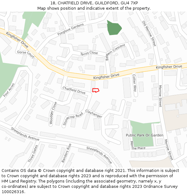 18, CHATFIELD DRIVE, GUILDFORD, GU4 7XP: Location map and indicative extent of plot