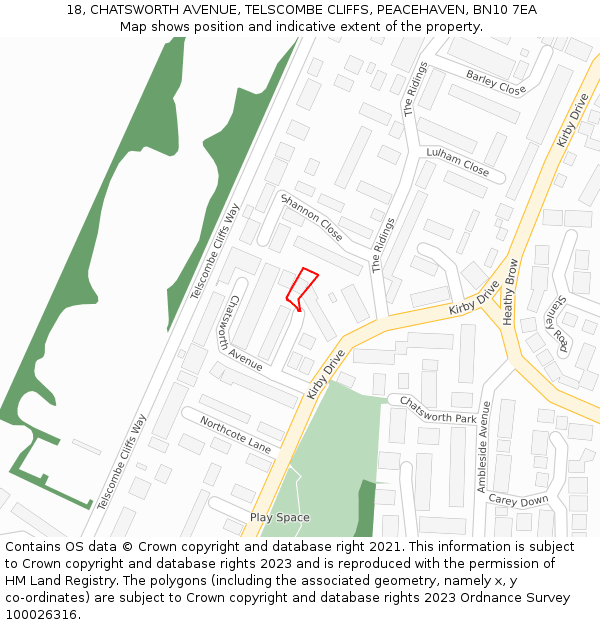 18, CHATSWORTH AVENUE, TELSCOMBE CLIFFS, PEACEHAVEN, BN10 7EA: Location map and indicative extent of plot