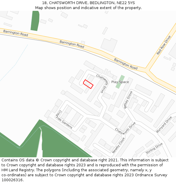 18, CHATSWORTH DRIVE, BEDLINGTON, NE22 5YS: Location map and indicative extent of plot