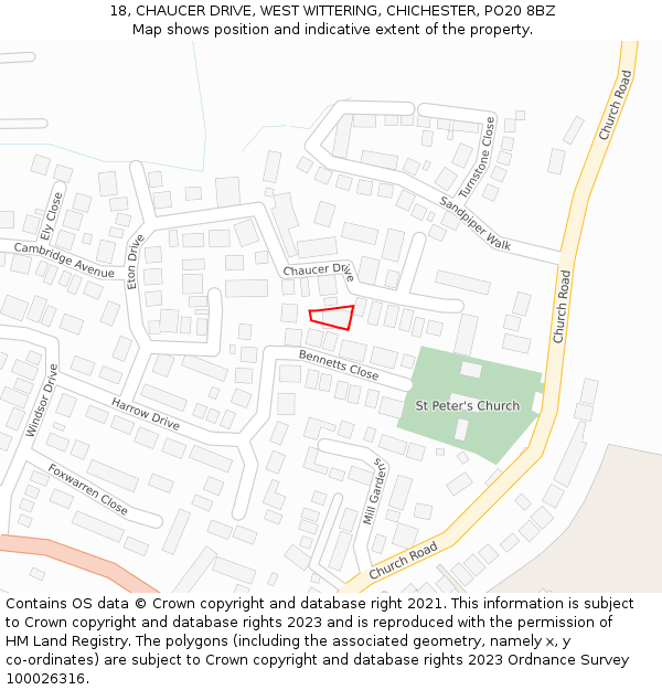 18, CHAUCER DRIVE, WEST WITTERING, CHICHESTER, PO20 8BZ: Location map and indicative extent of plot