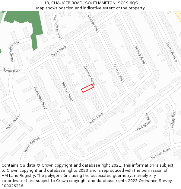 18, CHAUCER ROAD, SOUTHAMPTON, SO19 6QS: Location map and indicative extent of plot