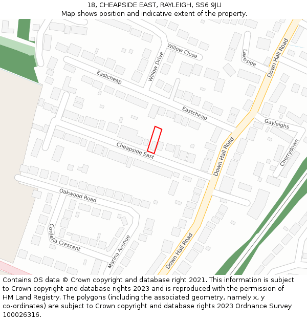 18, CHEAPSIDE EAST, RAYLEIGH, SS6 9JU: Location map and indicative extent of plot