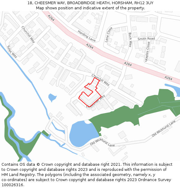 18, CHEESMER WAY, BROADBRIDGE HEATH, HORSHAM, RH12 3UY: Location map and indicative extent of plot