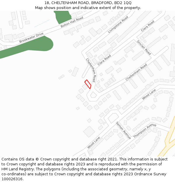 18, CHELTENHAM ROAD, BRADFORD, BD2 1QQ: Location map and indicative extent of plot