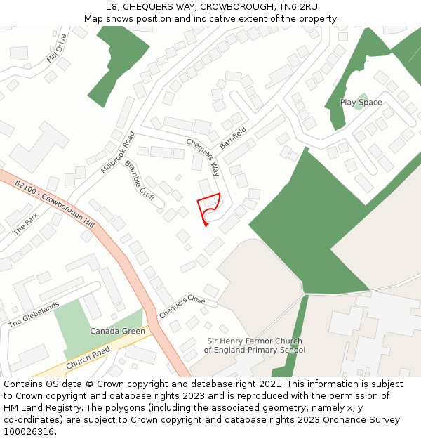 18, CHEQUERS WAY, CROWBOROUGH, TN6 2RU: Location map and indicative extent of plot