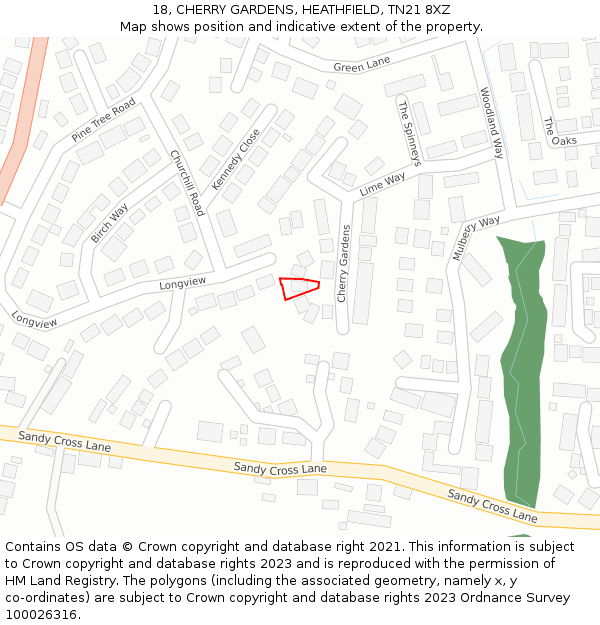 18, CHERRY GARDENS, HEATHFIELD, TN21 8XZ: Location map and indicative extent of plot