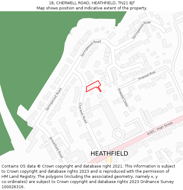 18, CHERWELL ROAD, HEATHFIELD, TN21 8JT: Location map and indicative extent of plot