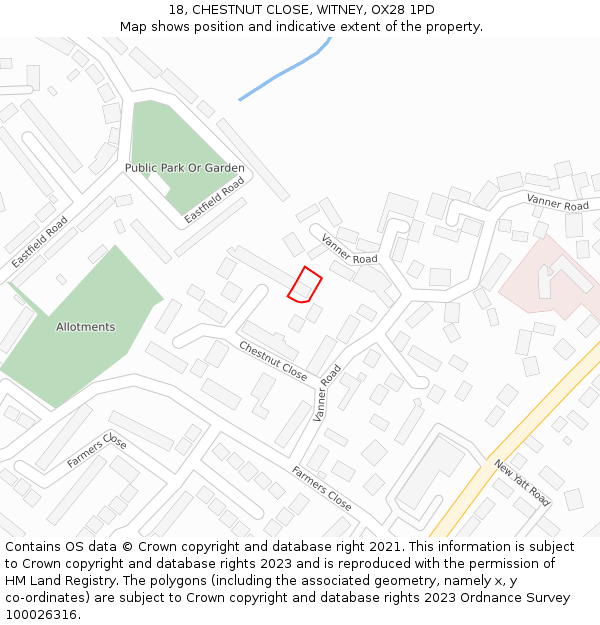 18, CHESTNUT CLOSE, WITNEY, OX28 1PD: Location map and indicative extent of plot