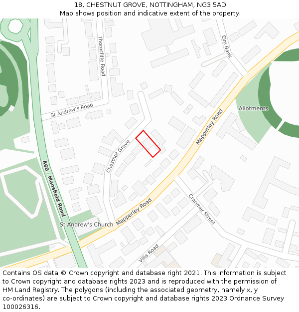 18, CHESTNUT GROVE, NOTTINGHAM, NG3 5AD: Location map and indicative extent of plot