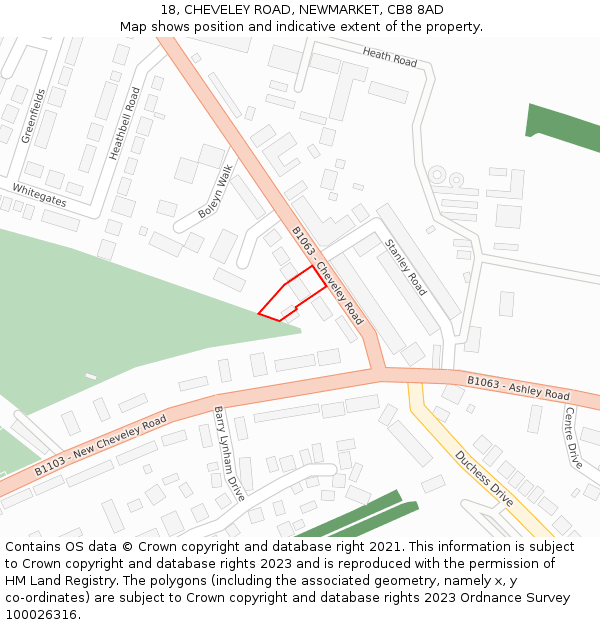 18, CHEVELEY ROAD, NEWMARKET, CB8 8AD: Location map and indicative extent of plot