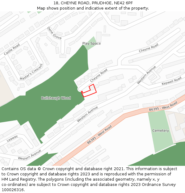 18, CHEYNE ROAD, PRUDHOE, NE42 6PF: Location map and indicative extent of plot