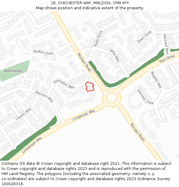 18, CHICHESTER WAY, MALDON, CM9 6YY: Location map and indicative extent of plot