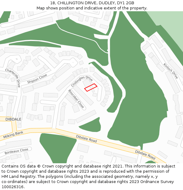 18, CHILLINGTON DRIVE, DUDLEY, DY1 2GB: Location map and indicative extent of plot