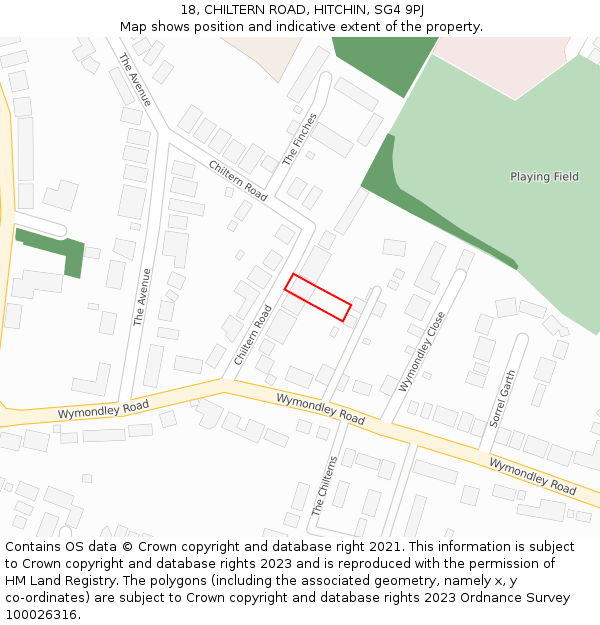 18, CHILTERN ROAD, HITCHIN, SG4 9PJ: Location map and indicative extent of plot