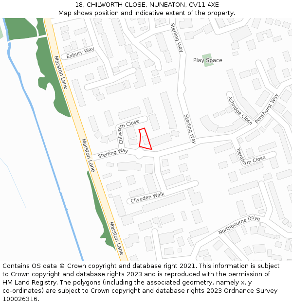 18, CHILWORTH CLOSE, NUNEATON, CV11 4XE: Location map and indicative extent of plot