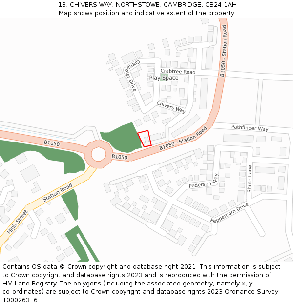 18, CHIVERS WAY, NORTHSTOWE, CAMBRIDGE, CB24 1AH: Location map and indicative extent of plot