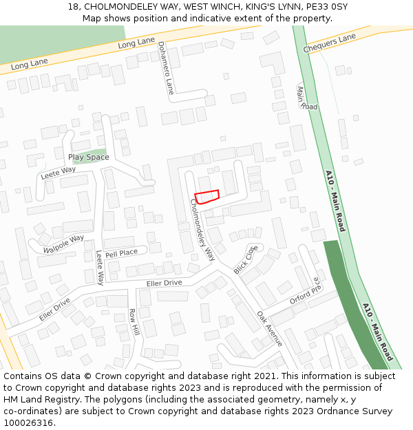 18, CHOLMONDELEY WAY, WEST WINCH, KING'S LYNN, PE33 0SY: Location map and indicative extent of plot