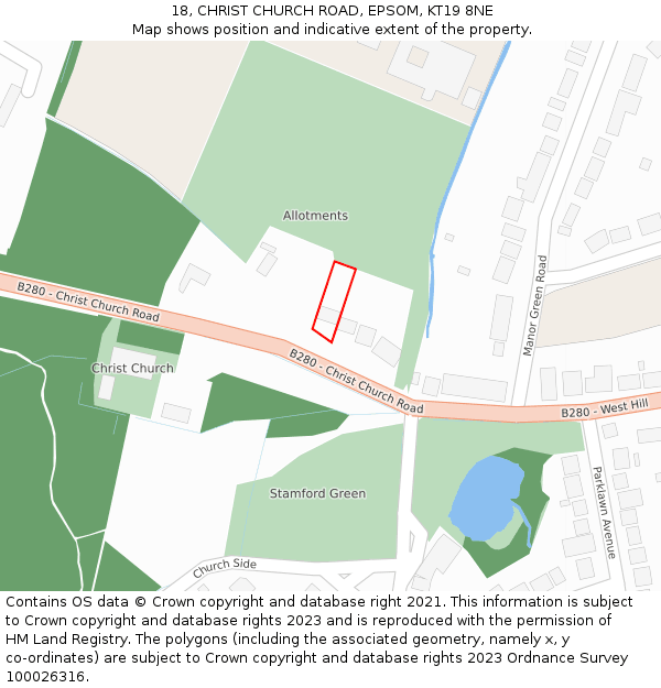 18, CHRIST CHURCH ROAD, EPSOM, KT19 8NE: Location map and indicative extent of plot