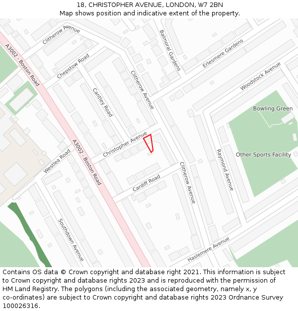 18, CHRISTOPHER AVENUE, LONDON, W7 2BN: Location map and indicative extent of plot