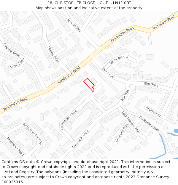 18, CHRISTOPHER CLOSE, LOUTH, LN11 0BT: Location map and indicative extent of plot