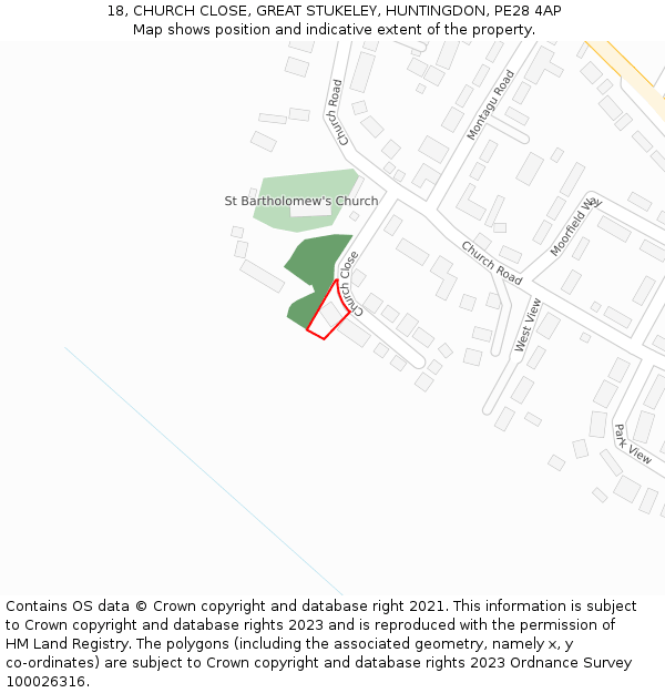 18, CHURCH CLOSE, GREAT STUKELEY, HUNTINGDON, PE28 4AP: Location map and indicative extent of plot