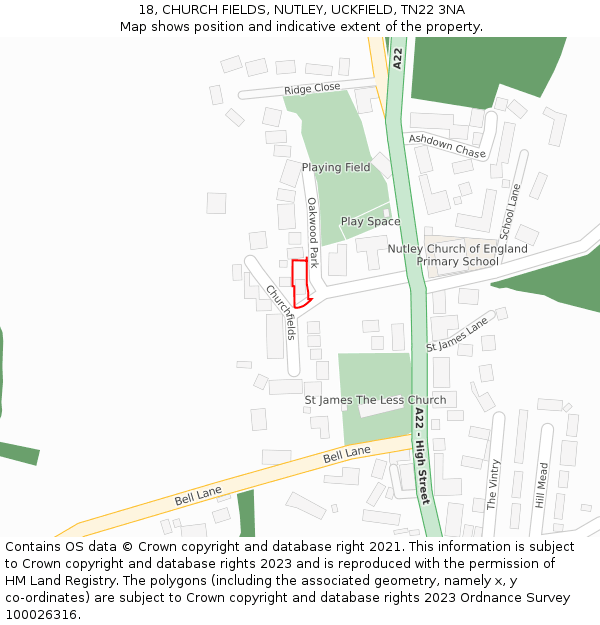 18, CHURCH FIELDS, NUTLEY, UCKFIELD, TN22 3NA: Location map and indicative extent of plot