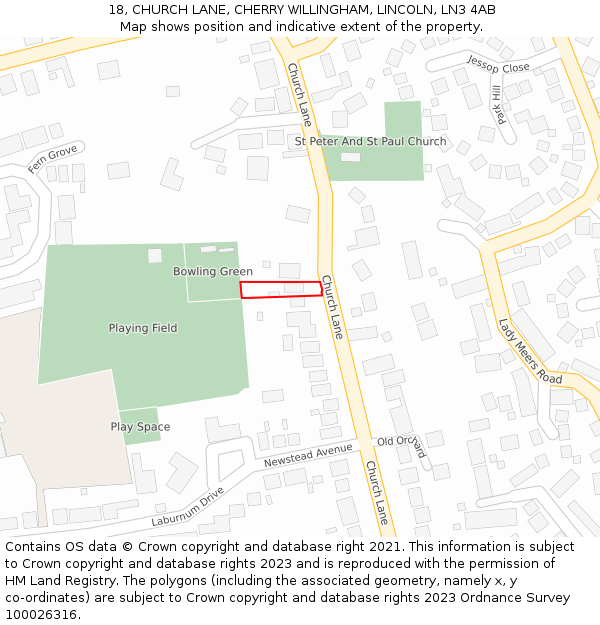 18, CHURCH LANE, CHERRY WILLINGHAM, LINCOLN, LN3 4AB: Location map and indicative extent of plot