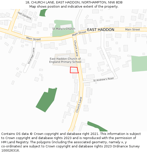 18, CHURCH LANE, EAST HADDON, NORTHAMPTON, NN6 8DB: Location map and indicative extent of plot