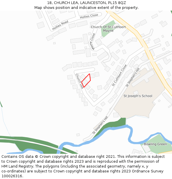 18, CHURCH LEA, LAUNCESTON, PL15 8QZ: Location map and indicative extent of plot