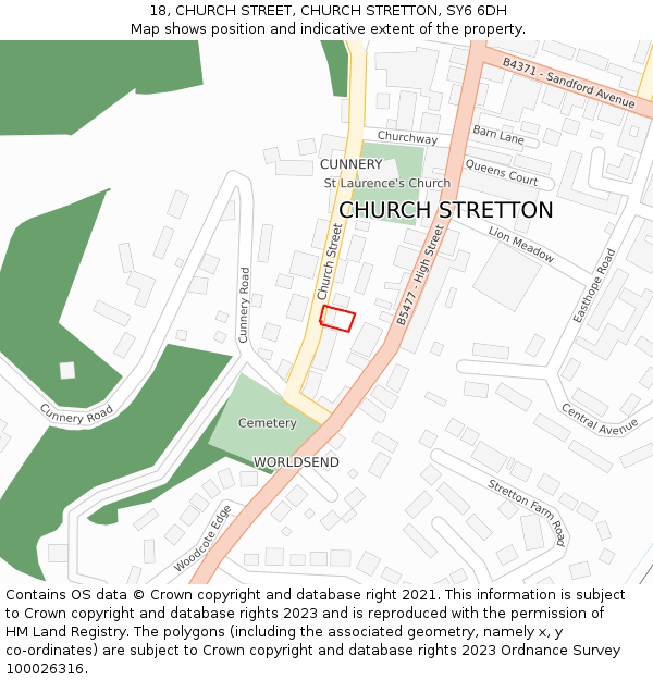 18, CHURCH STREET, CHURCH STRETTON, SY6 6DH: Location map and indicative extent of plot