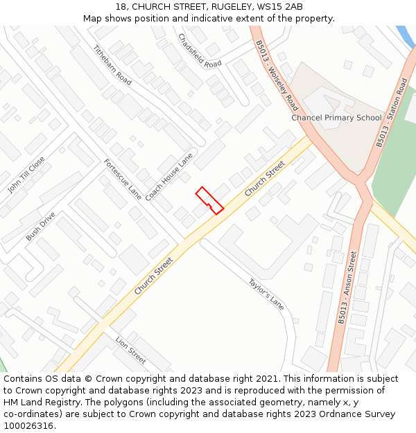 18, CHURCH STREET, RUGELEY, WS15 2AB: Location map and indicative extent of plot