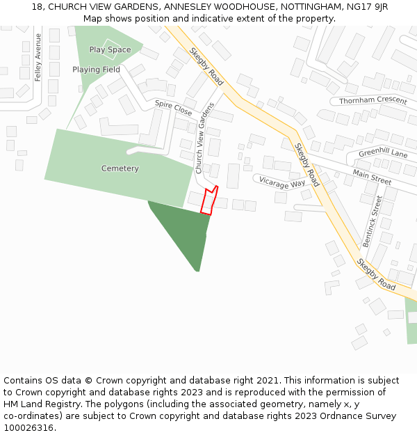 18, CHURCH VIEW GARDENS, ANNESLEY WOODHOUSE, NOTTINGHAM, NG17 9JR: Location map and indicative extent of plot