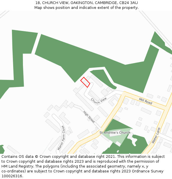 18, CHURCH VIEW, OAKINGTON, CAMBRIDGE, CB24 3AU: Location map and indicative extent of plot