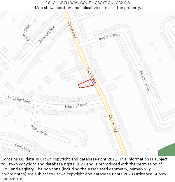 18, CHURCH WAY, SOUTH CROYDON, CR2 0JR: Location map and indicative extent of plot