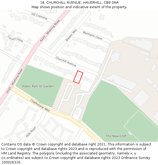 18, CHURCHILL AVENUE, HAVERHILL, CB9 0AA: Location map and indicative extent of plot