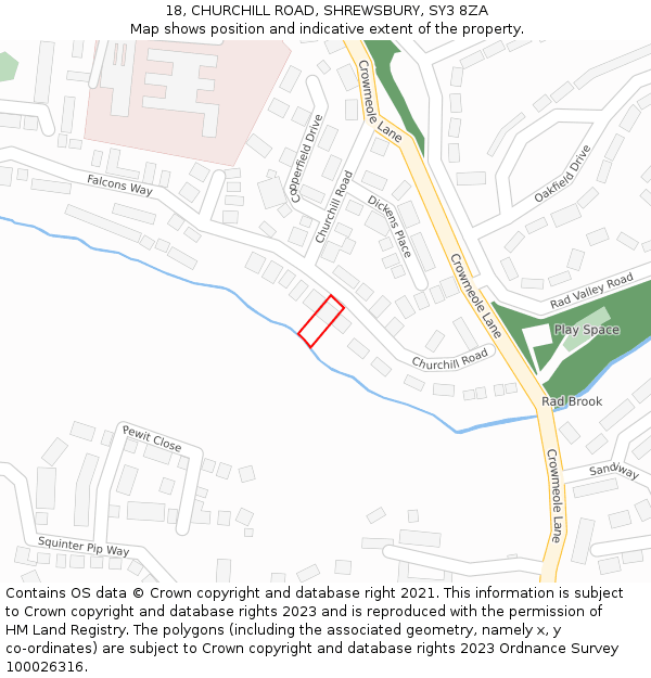 18, CHURCHILL ROAD, SHREWSBURY, SY3 8ZA: Location map and indicative extent of plot