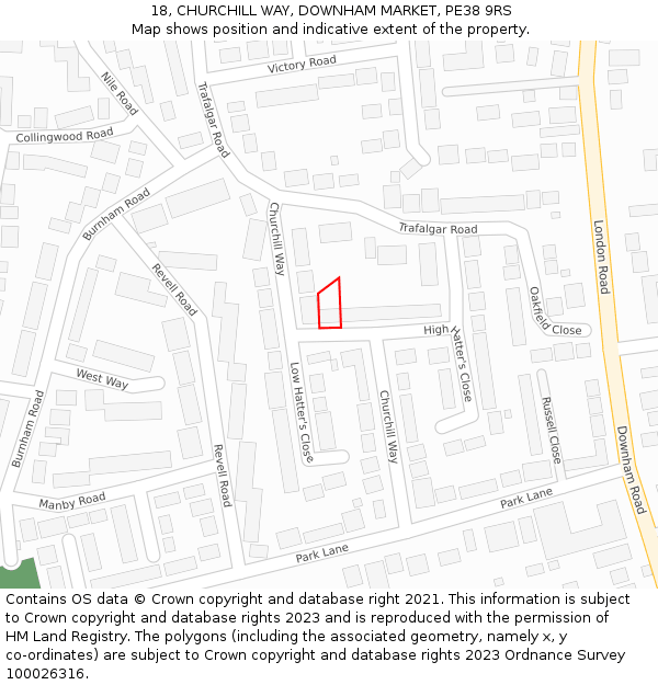 18, CHURCHILL WAY, DOWNHAM MARKET, PE38 9RS: Location map and indicative extent of plot