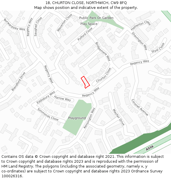 18, CHURTON CLOSE, NORTHWICH, CW9 8FQ: Location map and indicative extent of plot