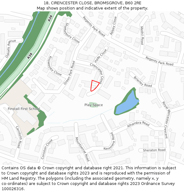 18, CIRENCESTER CLOSE, BROMSGROVE, B60 2RE: Location map and indicative extent of plot