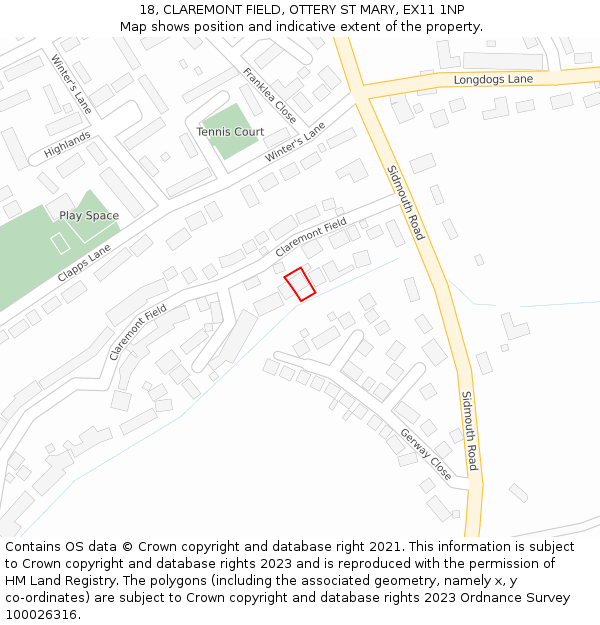 18, CLAREMONT FIELD, OTTERY ST MARY, EX11 1NP: Location map and indicative extent of plot