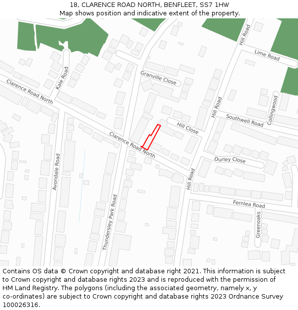 18, CLARENCE ROAD NORTH, BENFLEET, SS7 1HW: Location map and indicative extent of plot